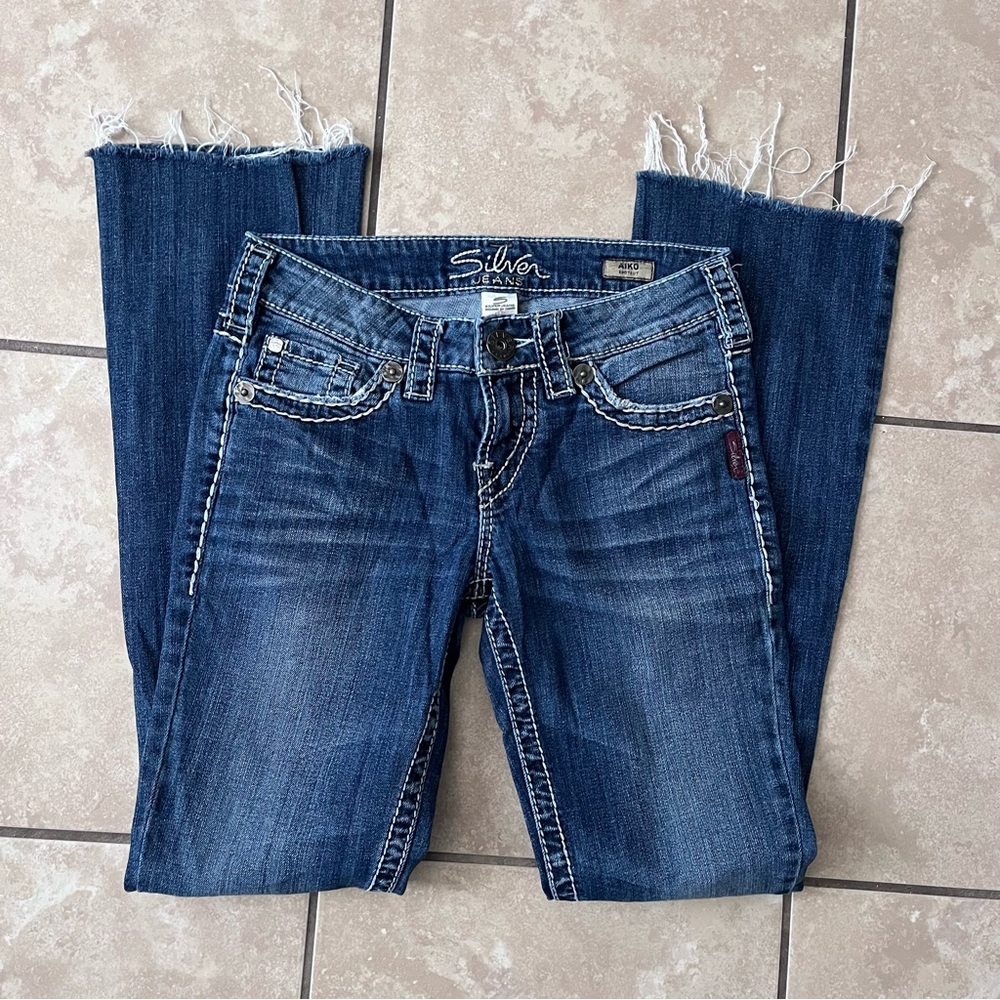 Silver Jeans Aiko Mid Boot Women 25x33 Blue Denim Western Distressed Cowgirl